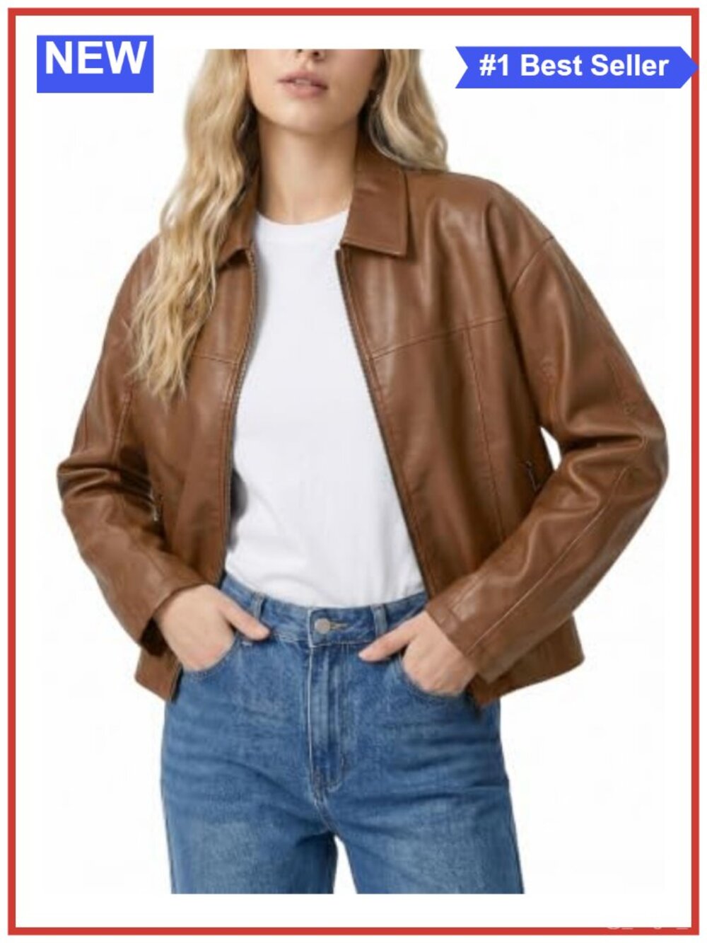 Women's Faux Leather Zip-Up Bomber Biker Moto Jacket